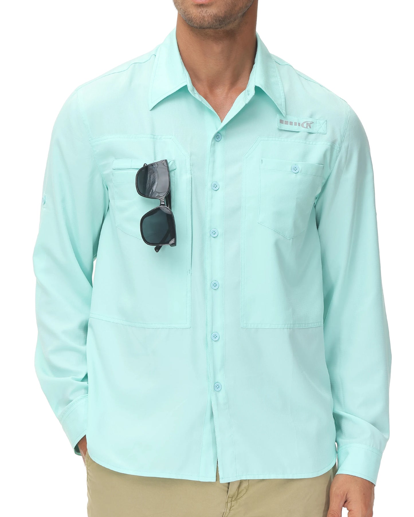Men's UPF 50+ Long Sleeve Fishing Shirts Sun Protection Breathable Hiking Work Shirt Casual Button Down Shirt with Zipper Pocket