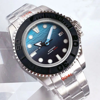 Tandorio 43mm NH35A Men Automatic Watch Blue Sea Dial Sapphire Glass Deep Swimming Watches 10ATM Waterproof Steel Bracelet