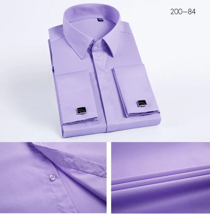 Men's French-style cufflink shirt, slim fit, suitable for business formal wear. A striped and fashionable men's top for white-co