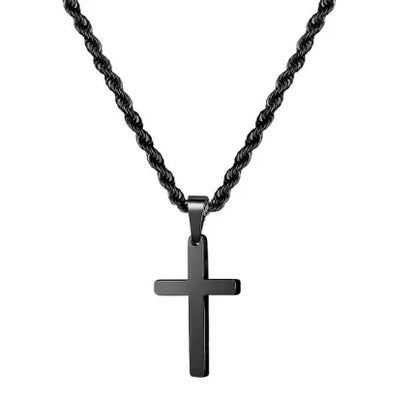 HNSP Stainless Steel Double Chain Cross Necklace Pendant For Men Gift Jewelry Accessory Gold Black Silver Color