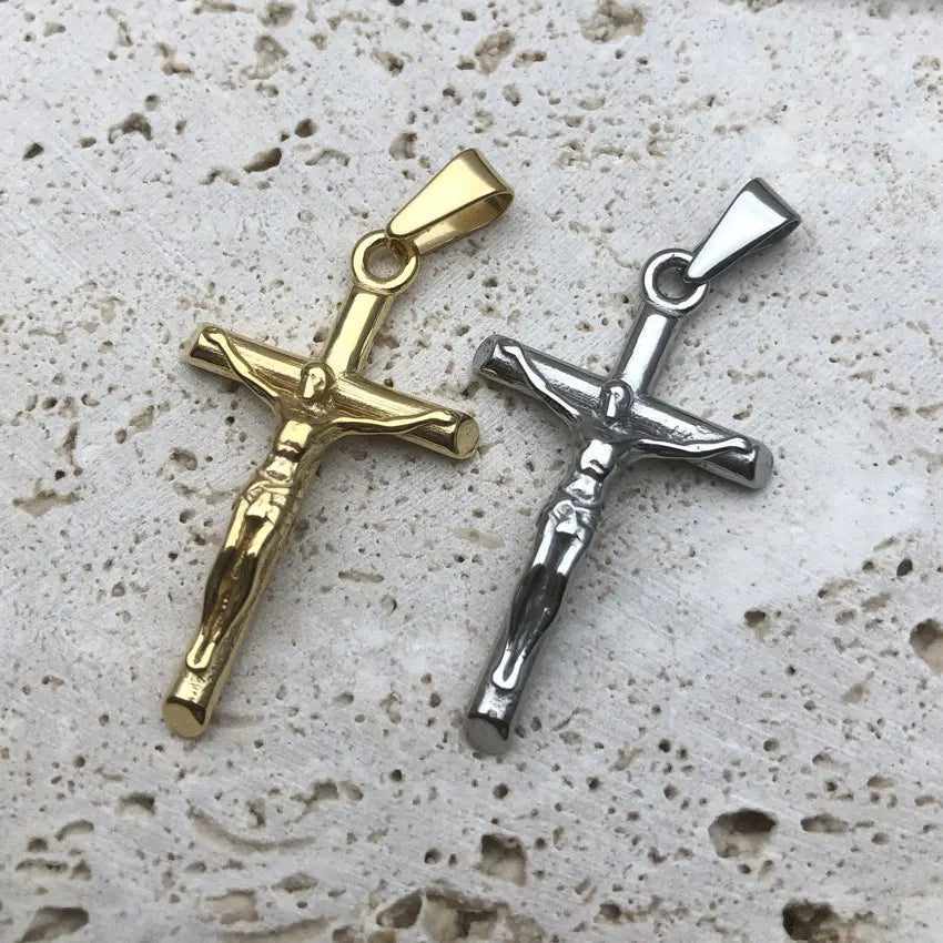 Hiphop Jesus Cross Pendant Rope Chains Men Stainless Steel Jesus Christ Jewelry UK Crucifix Necklace Accessories Religious Gifts