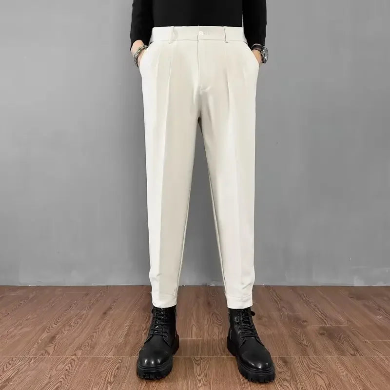 Slim Fit Casual Pants for Men Korean Style Nine-Five Pants Pure Color Versatile Stylish Loose-Fit Trousers for Men
