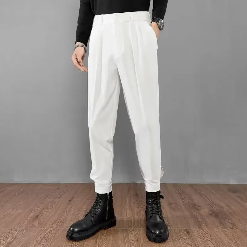 Slim Fit Casual Pants for Men Korean Style Nine-Five Pants Pure Color Versatile Stylish Loose-Fit Trousers for Men
