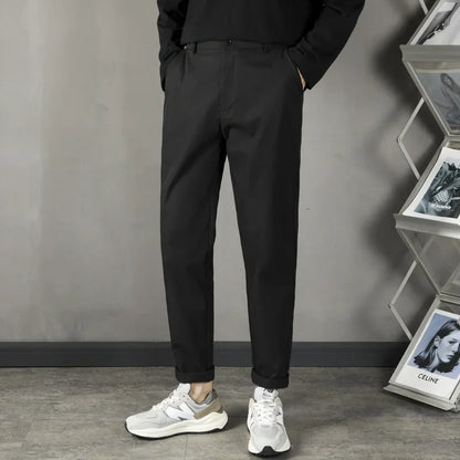 Trendy Casual Slim Fit Men's Black Anti-Wrinkle Straight Leg Pants High-End Feeling Nine Points Long Trousers for Men