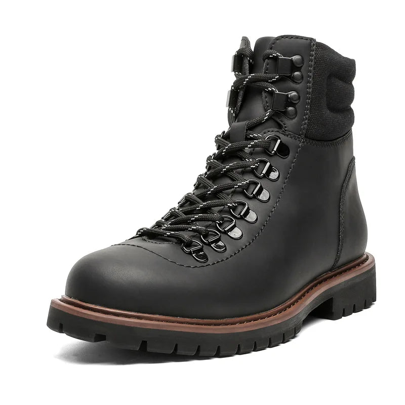 men fashion stage nightclub platform shoes lace-up original leather shoes cowboy tooling work boot cool motorcycle ankle botas