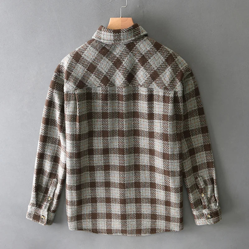T735 Vintage Plaided Shirt Men's Winter Fall Fashion Dual Pocket Long Sleeve Loose Casual Lapel Blouse Teens Premium Daily Coats