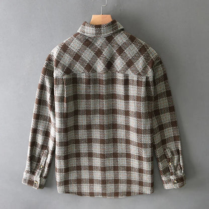 T735 Vintage Plaided Shirt Men's Winter Fall Fashion Dual Pocket Long Sleeve Loose Casual Lapel Blouse Teens Premium Daily Coats