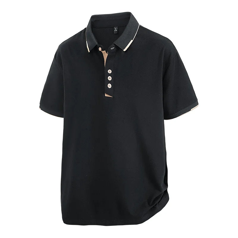 Plus Size 7XL 8XL Summer Elegant T Shirt Men Short Sleeve Turn Down Collar 95% Cotton Soft Solid Color Tops Tee Men T-shirt