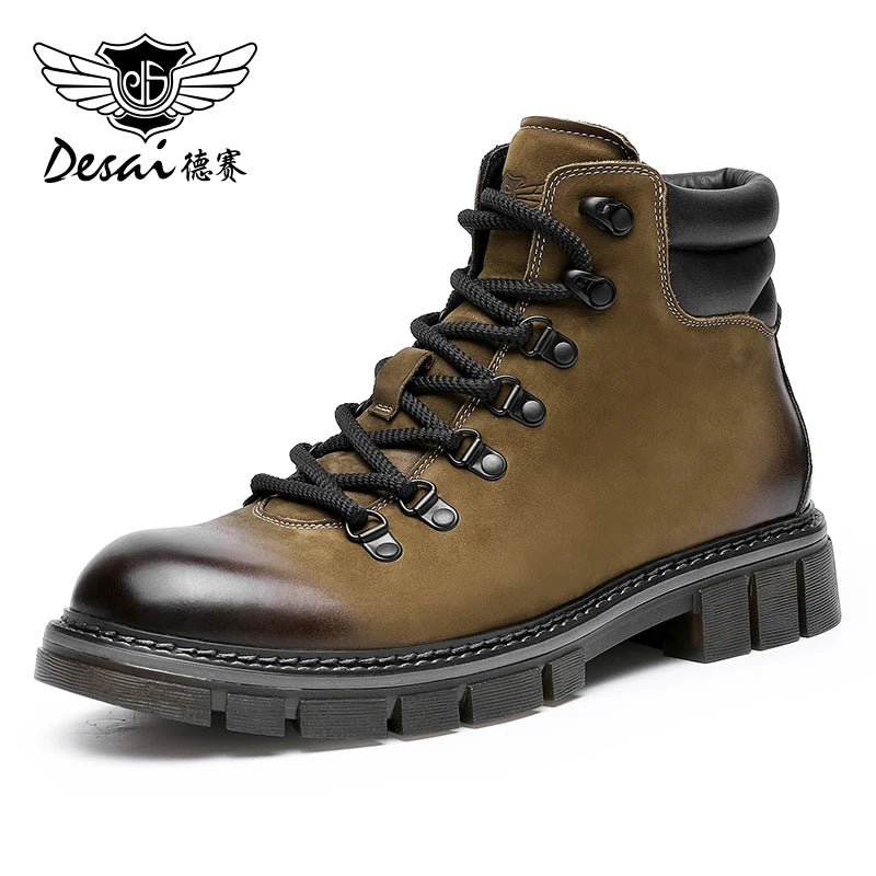 Desai Brand Men Boots Winter Cowboy Full Grain Genuine Leather Men Shoes Casual Work Fashion High Quality Gifts