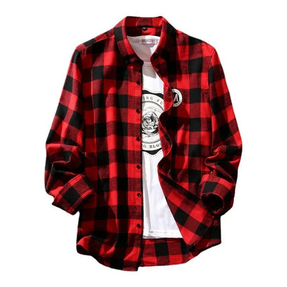 Trendy Black White Plaid Shirt Men's Korean Style Loose Fit Casual Long Sleeve Top Jacket For Summer Autumn