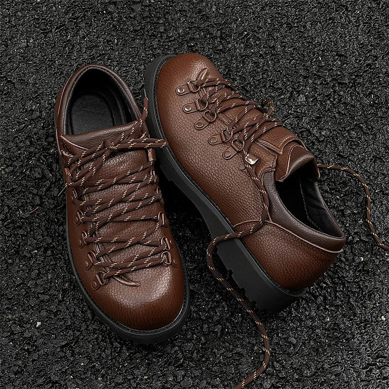 Men's Casual round Toe Leather oes Faionable Briti Sle  Spring 2025 Comfortable Wear Resistant Rubber Sole
