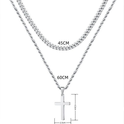 HNSP Stainless Steel Double Chain Cross Necklace Pendant For Men Gift Jewelry Accessory Gold Black Silver Color