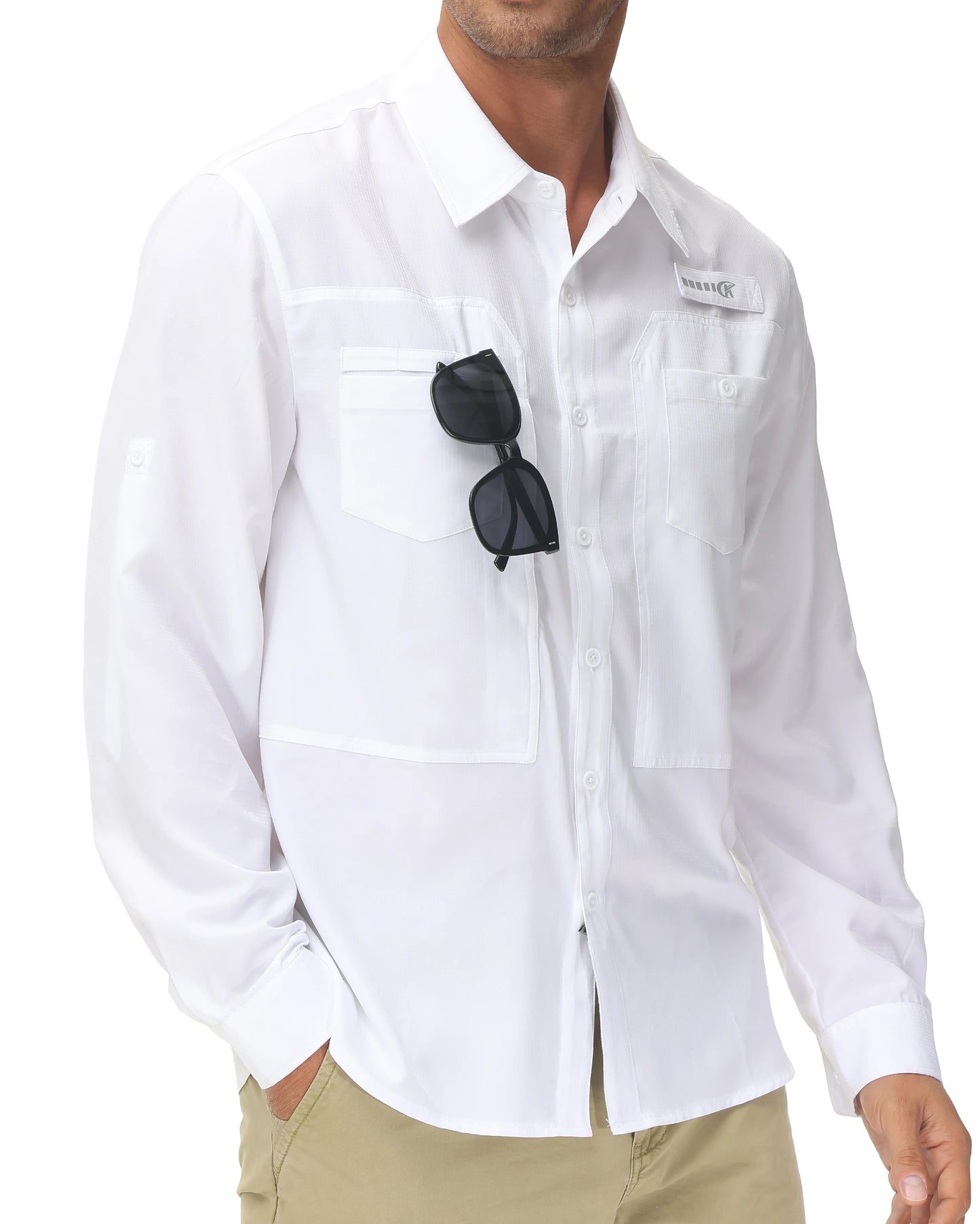 Men's UPF 50+ Long Sleeve Fishing Shirts Sun Protection Breathable Hiking Work Shirt Casual Button Down Shirt with Zipper Pocket