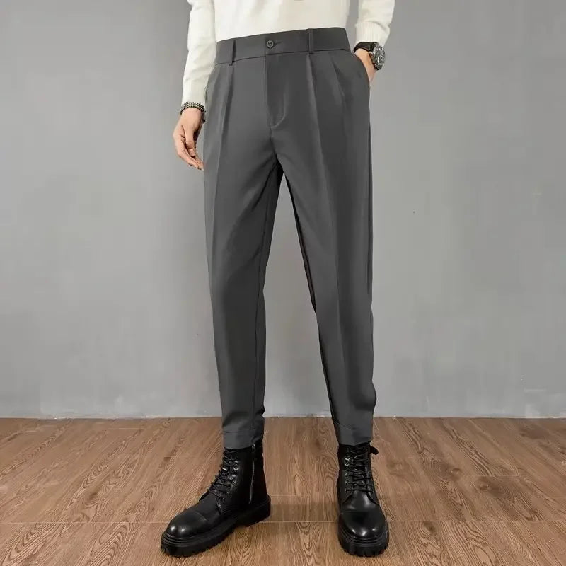Slim Fit Casual Pants for Men Korean Style Nine-Five Pants Pure Color Versatile Stylish Loose-Fit Trousers for Men