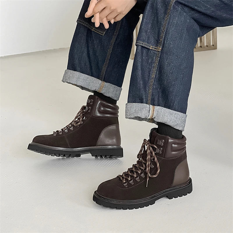 Mens Hiking Boots 2024 Fashion Men's Retro British Style Casual  Lace-Up Comfort Outdoor Trend Men's Platform Motorcycle Boots