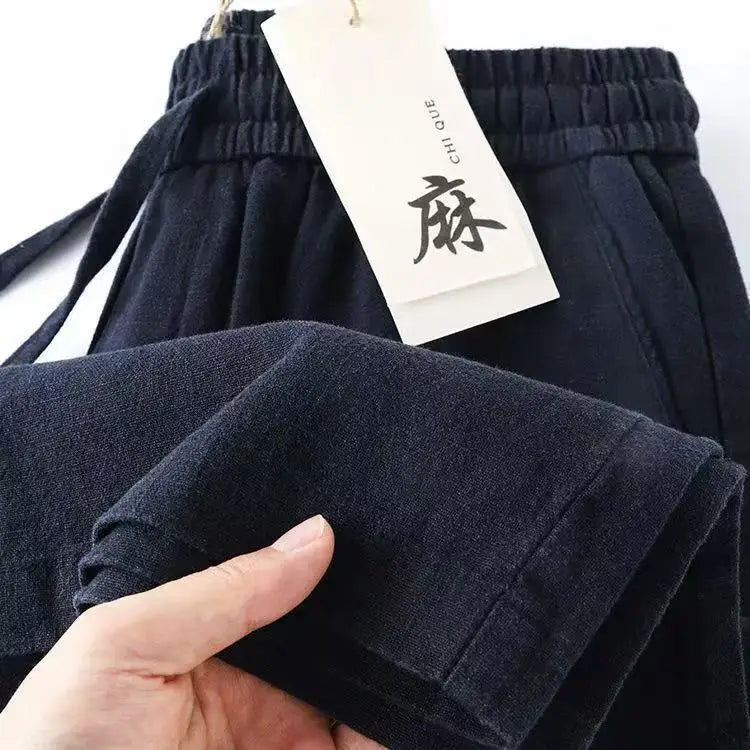 High-End Linen Cotton Men's Summer Thin Wear-Resistant Straight Leg Casual Pants Breathable Comfortable Loose Fit Trousers