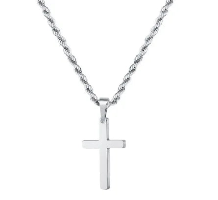 HNSP Stainless Steel Double Chain Cross Necklace Pendant For Men Gift Jewelry Accessory Gold Black Silver Color