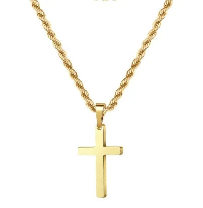 HNSP Stainless Steel Double Chain Cross Necklace Pendant For Men Gift Jewelry Accessory Gold Black Silver Color