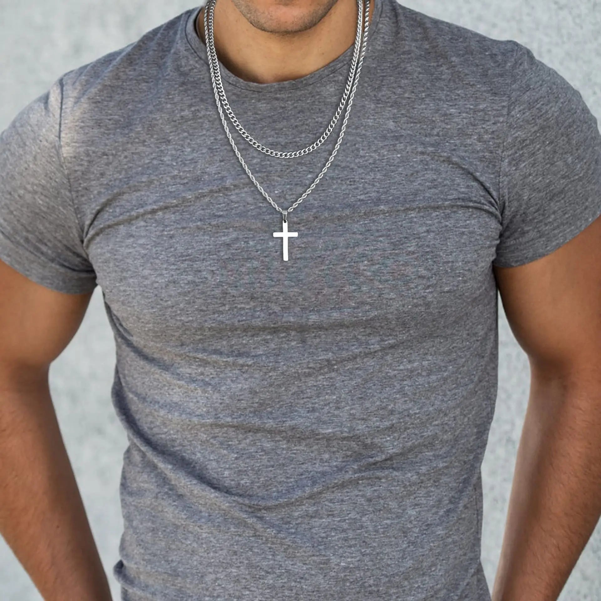 HNSP Stainless Steel Double Chain Cross Necklace Pendant For Men Gift Jewelry Accessory Gold Black Silver Color
