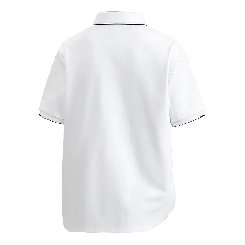 Plus Size 7XL 8XL Summer Elegant T Shirt Men Short Sleeve Turn Down Collar 95% Cotton Soft Solid Color Tops Tee Men T-shirt