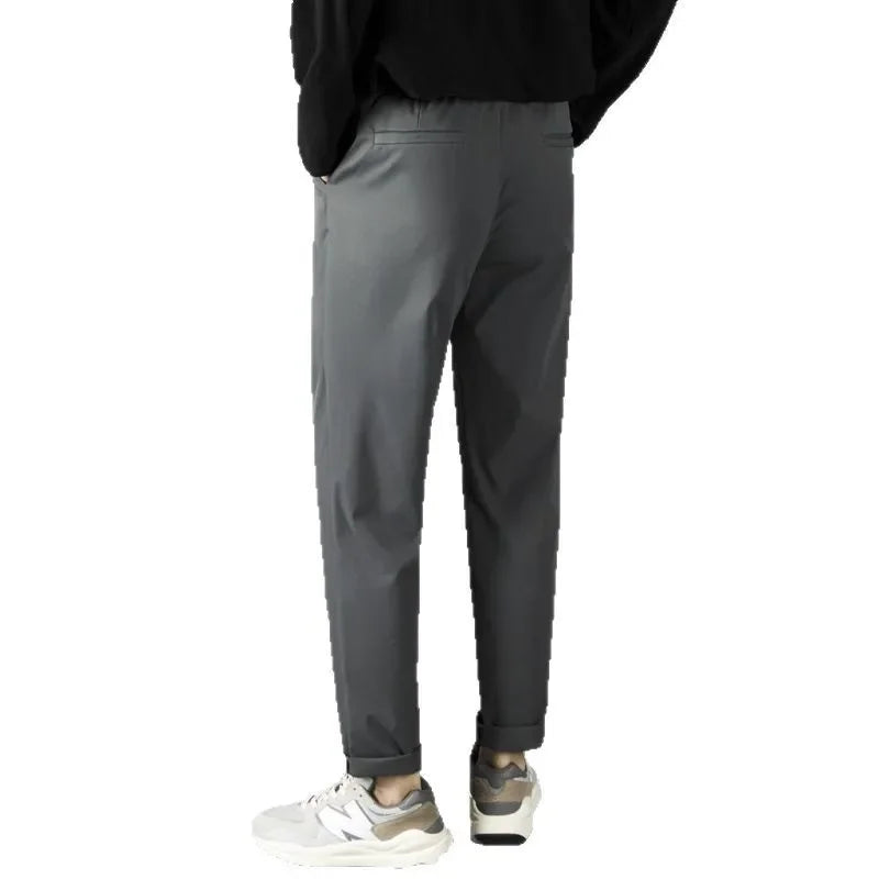 Trendy Casual Slim Fit Men's Black Anti-Wrinkle Straight Leg Pants High-End Feeling Nine Points Long Trousers for Men