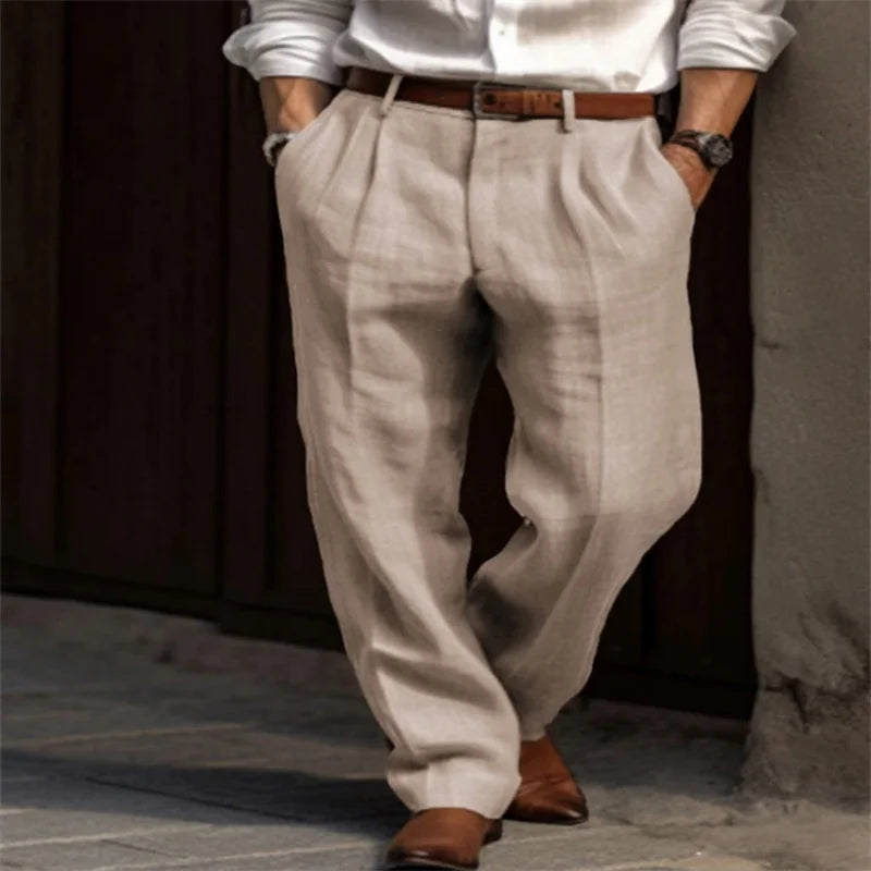 2025 Men's Stand Pocket Casual Linen Pants Solid White Gray Trouser Plus Size 3xl Mens Elegant Fashion Sweatpants Men Streetwear