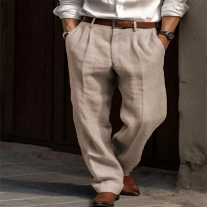 2025 Men's Stand Pocket Casual Linen Pants Solid White Gray Trouser Plus Size 3xl Mens Elegant Fashion Sweatpants Men Streetwear