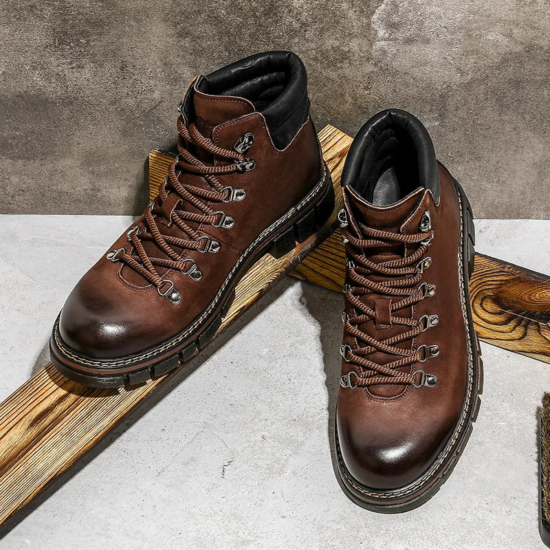 Desai Brand Men Boots Winter Cowboy Full Grain Genuine Leather Men Shoes Casual Work Fashion High Quality Gifts