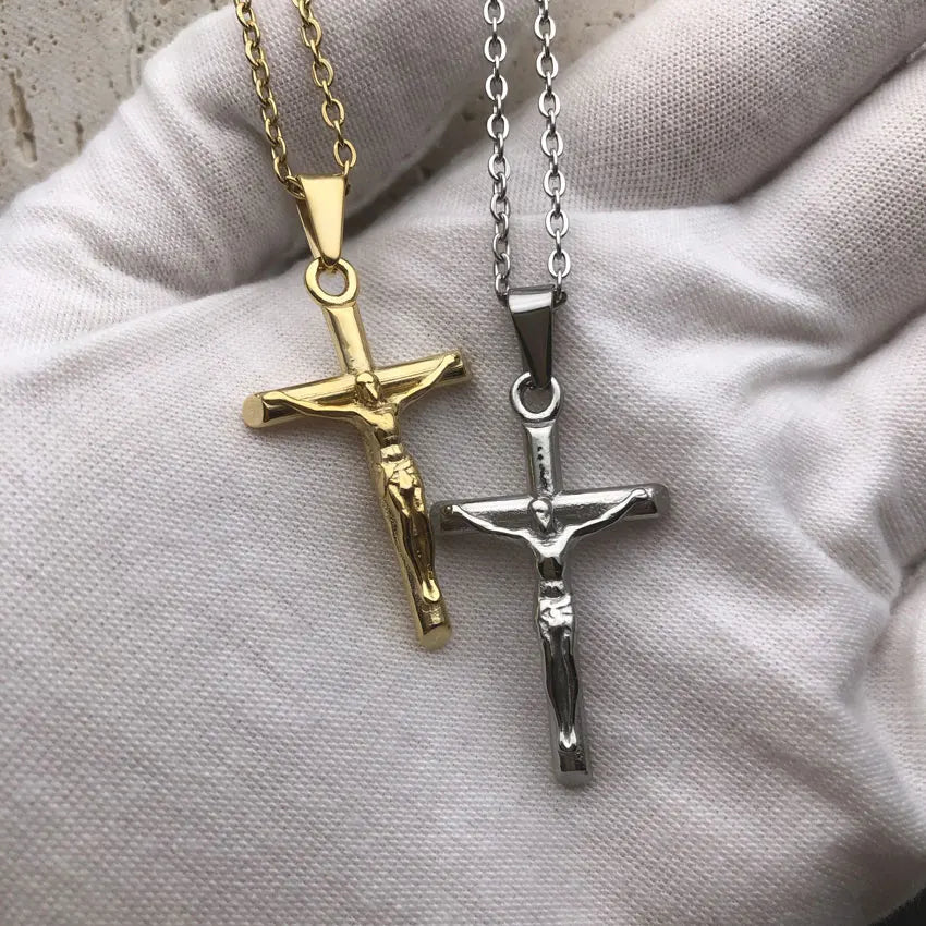 Hiphop Jesus Cross Pendant Rope Chains Men Stainless Steel Jesus Christ Jewelry UK Crucifix Necklace Accessories Religious Gifts
