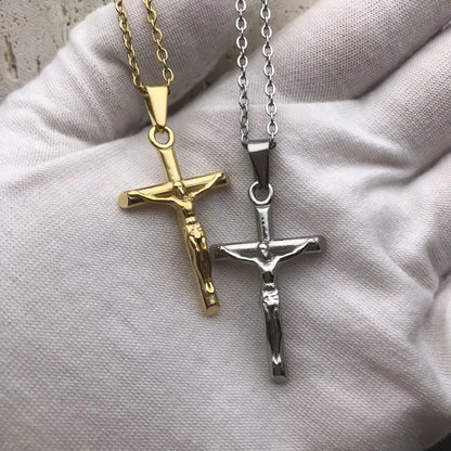Hiphop Jesus Cross Pendant Rope Chains Men Stainless Steel Jesus Christ Jewelry UK Crucifix Necklace Accessories Religious Gifts