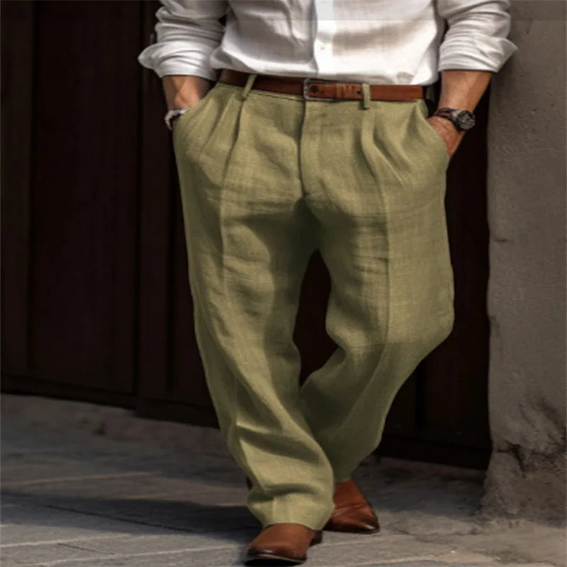 2025 Men's Stand Pocket Casual Linen Pants Solid White Gray Trouser Plus Size 3xl Mens Elegant Fashion Sweatpants Men Streetwear