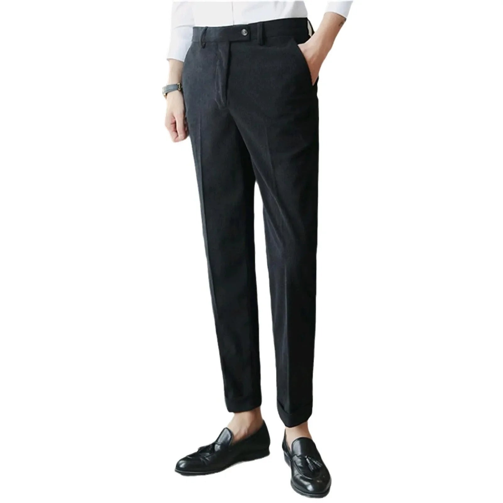 Thickened Corduroy Men's Formal Trousers Winter Business Style Casual Pants Slim Fit British Style Small Footed Pants