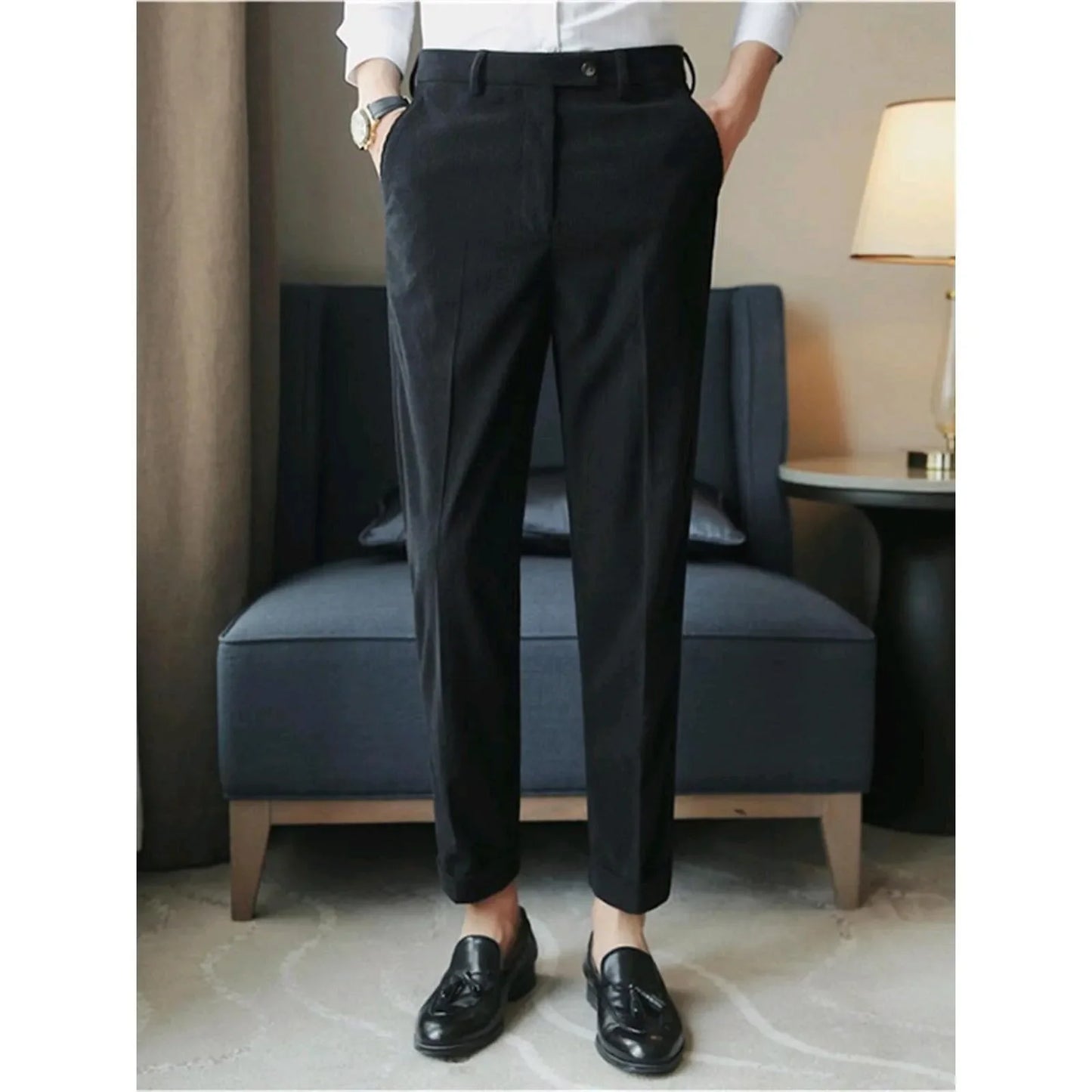 Thickened Corduroy Men's Formal Trousers Winter Business Style Casual Pants Slim Fit British Style Small Footed Pants