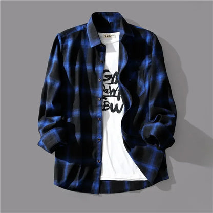 Trendy Black White Plaid Shirt Men's Korean Style Loose Fit Casual Long Sleeve Top Jacket For Summer Autumn