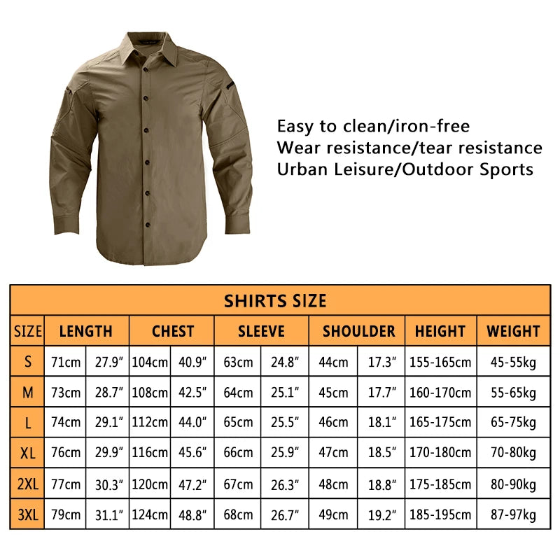 Work Men Shirts Safari Men Clothing Tactical Shirts Lightweight Casual Camping Long Shirt Man Hunting Clothes Combat Shirt
