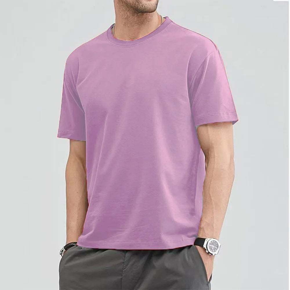 Cotton Short Sleeve T-shirt Men's Women Summer T-shirts Loose Short-sleeved Casual Basic Shirt O Neck Solid Color