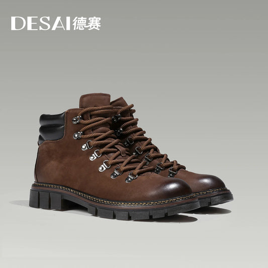 Desai Brand Men Boots Winter Cowboy Full Grain Genuine Leather Men Shoes Casual Work Fashion High Quality Gifts