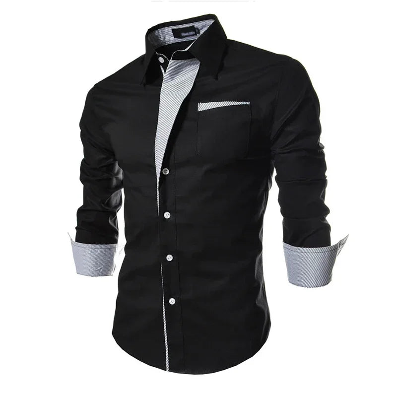 Mens Striped Shirts Business Slim Fit Male Shirt Black White 2025 Long Sleeved Social Clothes Camisa Masculina Vetement Homme