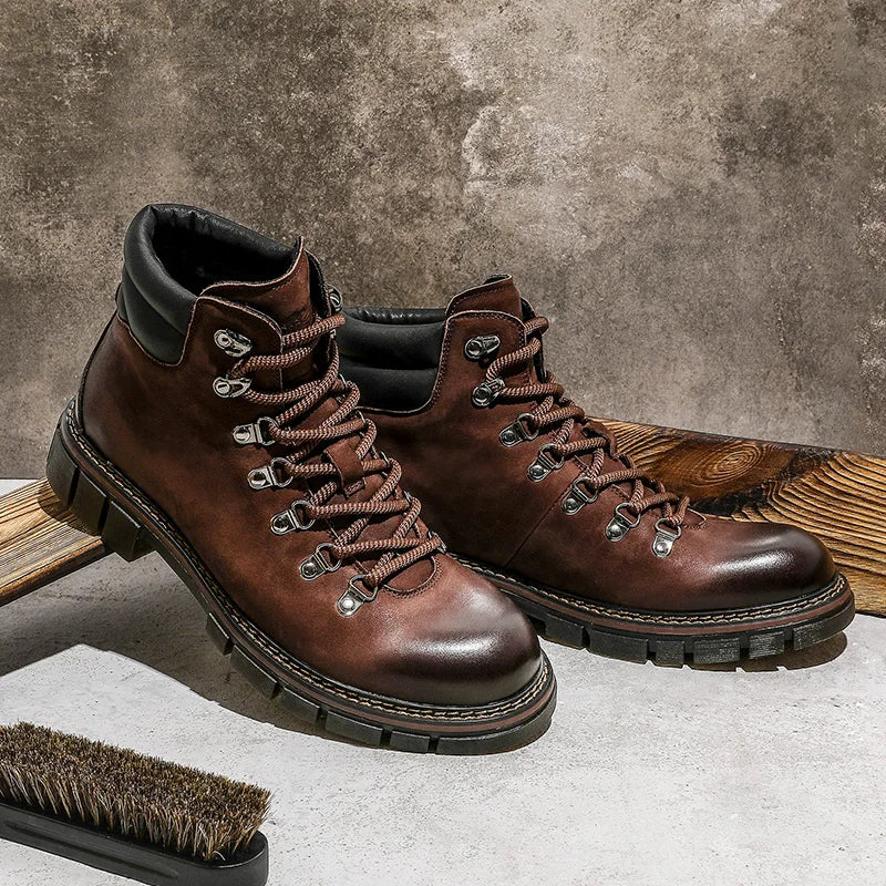 Desai Brand Men Boots Winter Cowboy Full Grain Genuine Leather Men Shoes Casual Work Fashion High Quality Gifts