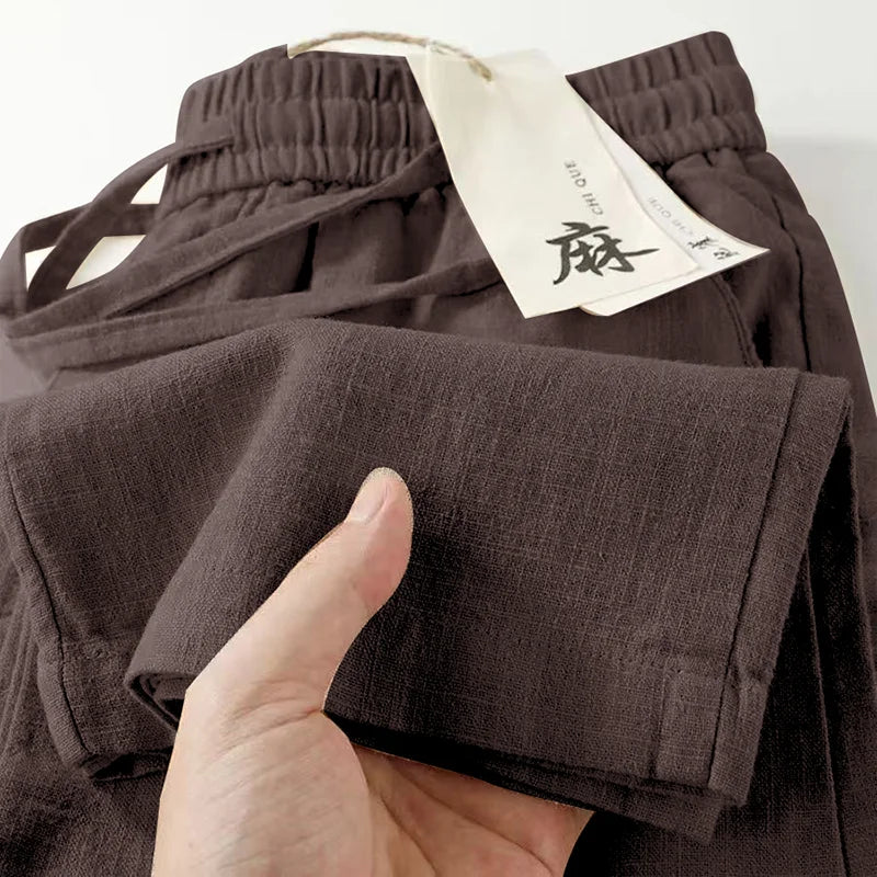 High-End Linen Cotton Men's Summer Thin Wear-Resistant Straight Leg Casual Pants Breathable Comfortable Loose Fit Trousers