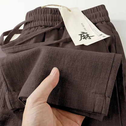 High-End Linen Cotton Men's Summer Thin Wear-Resistant Straight Leg Casual Pants Breathable Comfortable Loose Fit Trousers