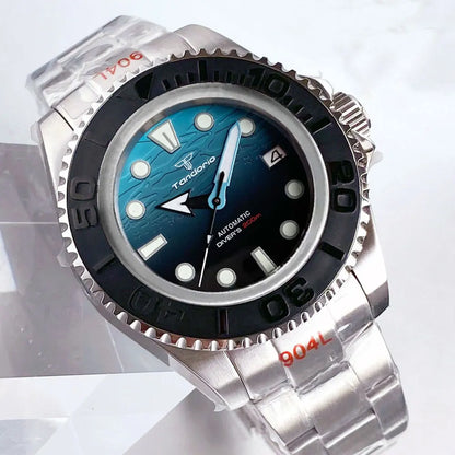 Tandorio 43mm NH35A Men Automatic Watch Blue Sea Dial Sapphire Glass Deep Swimming Watches 10ATM Waterproof Steel Bracelet