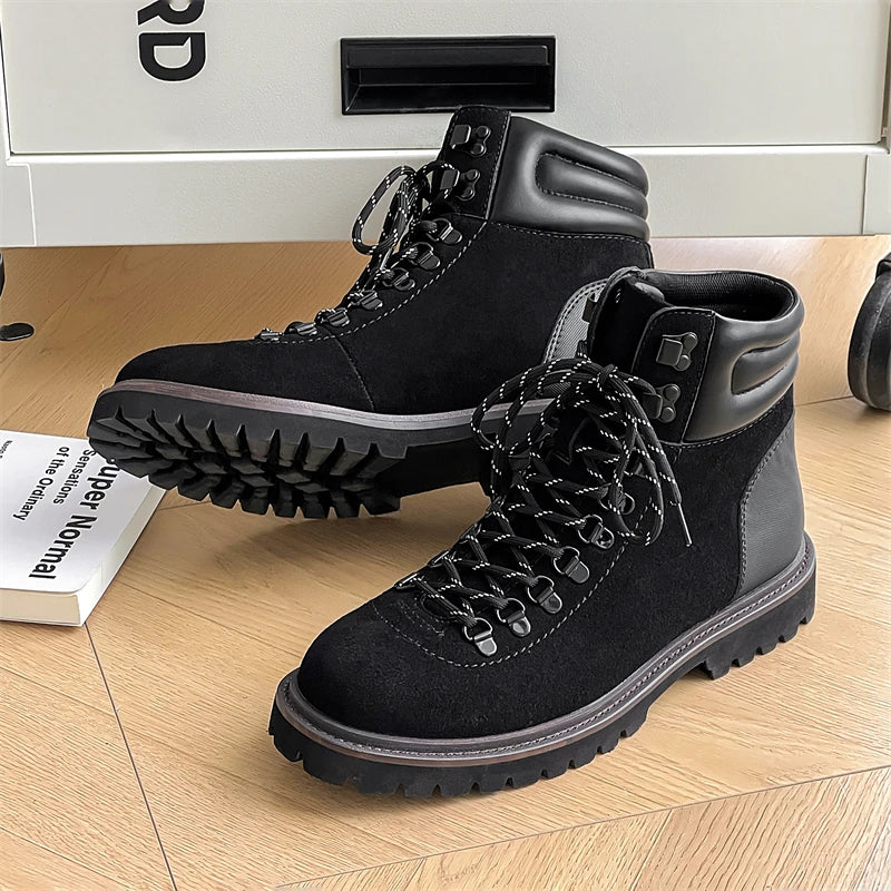 Mens Hiking Boots 2024 Fashion Men's Retro British Style Casual  Lace-Up Comfort Outdoor Trend Men's Platform Motorcycle Boots