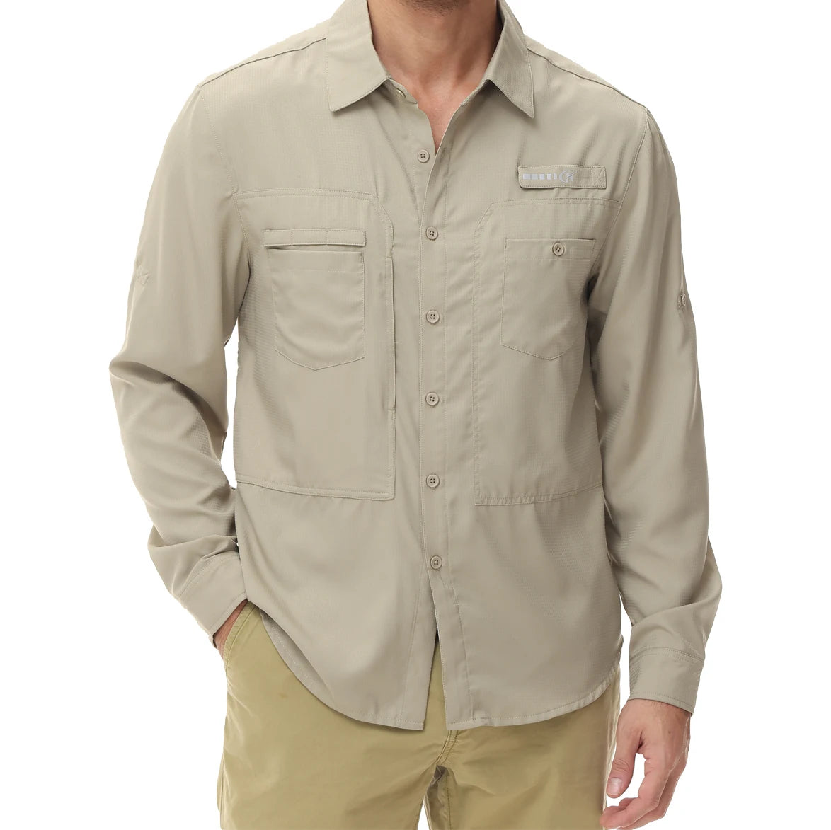 Men's UPF 50+ Long Sleeve Fishing Shirts Sun Protection Breathable Hiking Work Shirt Casual Button Down Shirt with Zipper Pocket