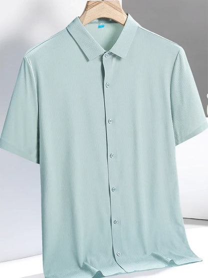 Ice Silk Shirts Man Short Sleeve Top Male Quick Dry Cool Classic Big Size 5XL 6XL 7XL 8XL Large Plus Loose Summer Social Blouse