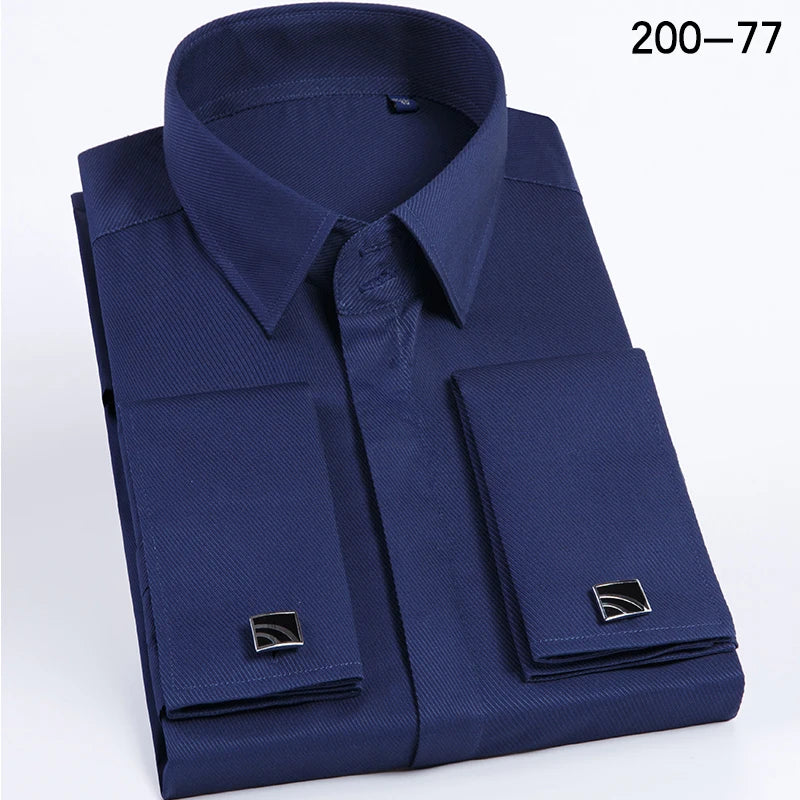 Men's French-style cufflink shirt, slim fit, suitable for business formal wear. A striped and fashionable men's top for white-co
