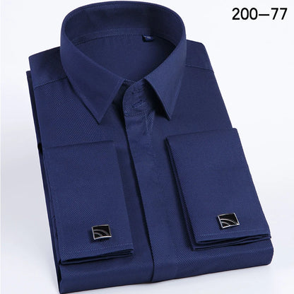Men's French-style cufflink shirt, slim fit, suitable for business formal wear. A striped and fashionable men's top for white-co