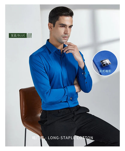 Men's French-style cufflink shirt, slim fit, suitable for business formal wear. A striped and fashionable men's top for white-co
