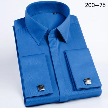 Men's French-style cufflink shirt, slim fit, suitable for business formal wear. A striped and fashionable men's top for white-co