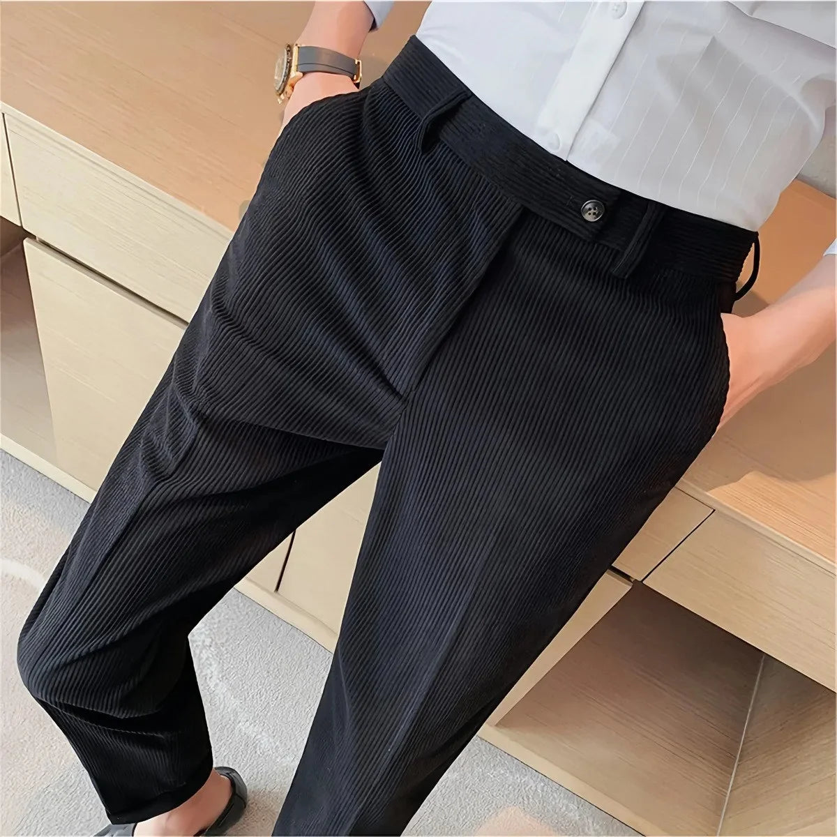 Thickened Corduroy Men's Formal Trousers Winter Business Style Casual Pants Slim Fit British Style Small Footed Pants